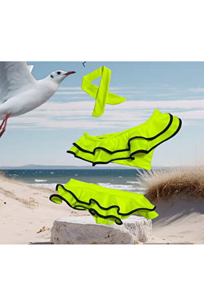 YDBKStore Kız Çocuk (3-10yaş) Yarım kol Bandanalı Üst ve eteği Vulanlı Fırfır...