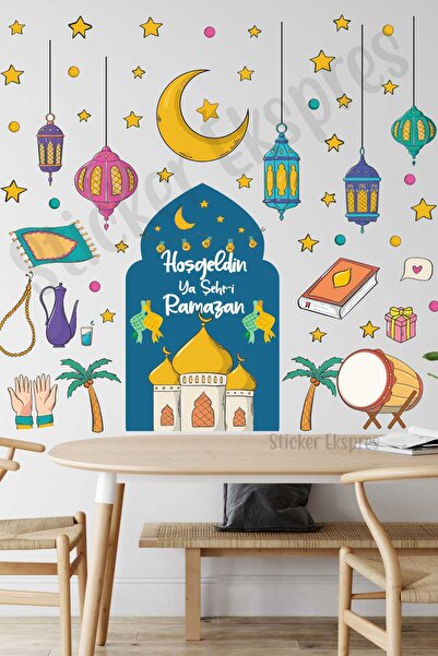 Sticker Ekspres Kubbeli Hoşgeldin Ramazan Temalı Ramazan Süsü Cam Duvar Kapı ...