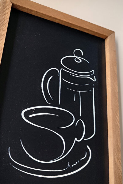 Tooall Pictură cu filtru liniar pentru cafea și ceașcă, masă de cafea cu cadru din lemn