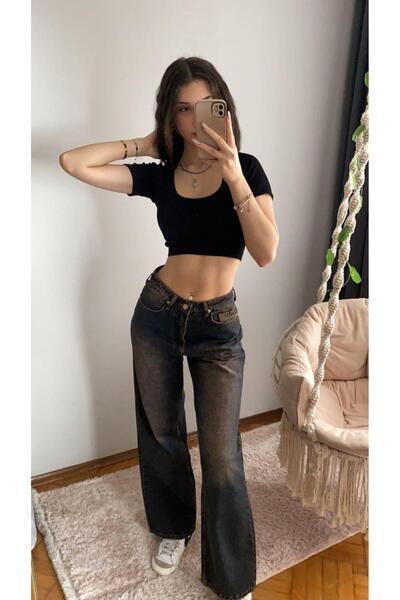 Violon Kahverengi Yıkamalı Baggy Jean