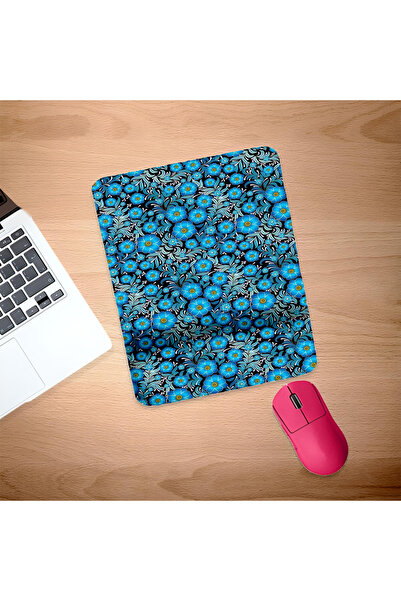 UcuruStore Μπλε Λουλούδια Ορθογώνια Επιφάνεια Ποντικιού με Στήριγμα Καρπού