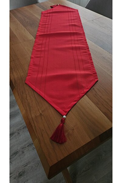 ZESA HOME Colber Runner Çizgi Detaylı Püsküllü  - Kırmızı