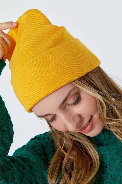 Boldy Classic Sports Beret Knitwear Beret Unisex Non-Embroidery Beret Plain Beret Unisex Beret Plain Classic Beret Mustard