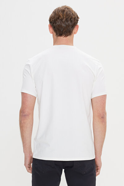 ALTINYILDIZ CLASSICS Ανδρικό λευκό μπλουζάκι με λεπτή εφαρμογή, βαμβακερό ελαστικό εμπριμέ με λαιμόκοψη