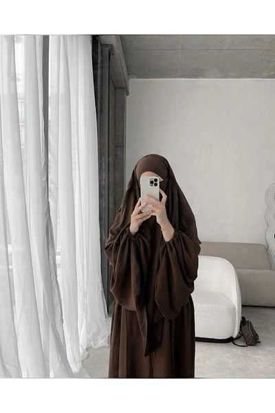 SAVANNAHSTAR Μοντέρνο Hijab Abaya - Μανίκι με μπαλόνι, χαλαρό σουφλέ σιφόν, έτοιμο κοστούμι με πέπλο
