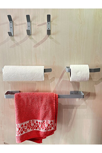 FAWER Faucet & Shower 6 Parça Mat Gri Paslanmaz Banyo Seti, Yapışkanlı Tasarım