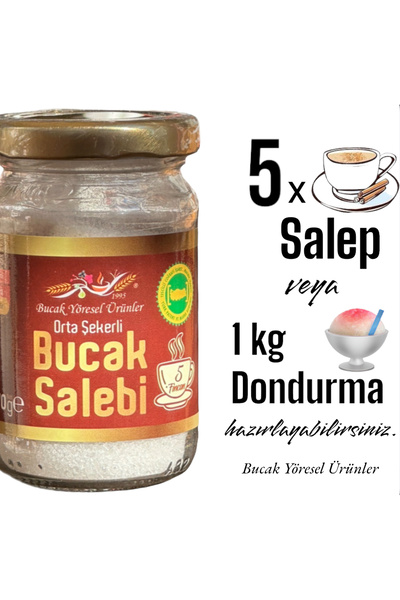 Bucak Yöresel Ürünler Bucak Salebi, 5 Fincanlık Sıcak Salep/1 Kg Dondurma Salebi, Hakiki Bucak Sahlebi + Şeker