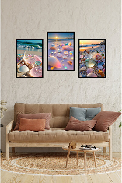 kutuTR Notpa Düşler Sahili 3'lü Dekoratif Tablo Seti 21x30