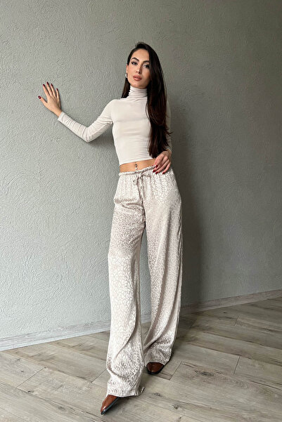 Seda Yalçın Atelier Bej Leopar Desenli Jakarlı Bol Paça Pantolon