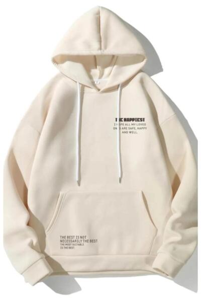 ORLONTEX Hanorac oversize cu glugă, unisex, bej Happiest