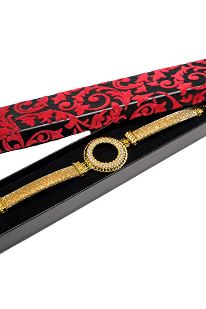 FineGood Çeyrek Çerçeveli Bileklik, Altın Kaplamalı, Kauçuk Kordonlu, Kenar T...