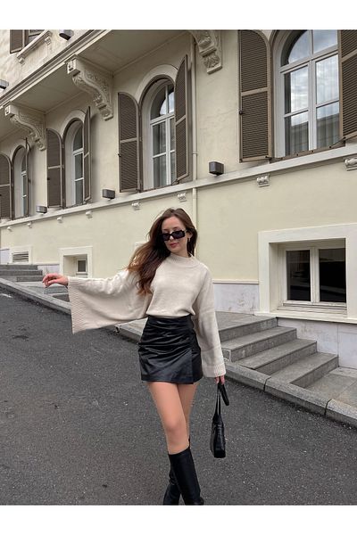 Bianco Lucci Pulover de damă, tricotaj pe jumătate cu gât, cu talie și mâneci elastice