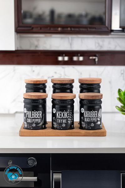 emir home shop 6-Piece Metal Luxury Spice Rack with Wooden Lid and Stand Galvanized Spice Set