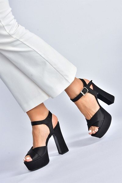 Fox Shoes Pantofi de seară de damă cu toc cu platformă din material din satin negru/negru M348202404