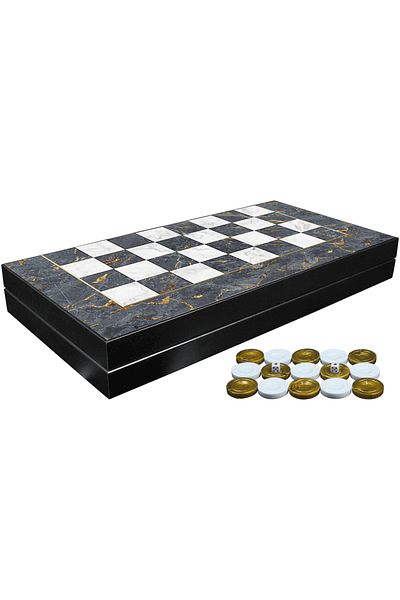 Yenigün Grey Marble Pattern Small Backgammon