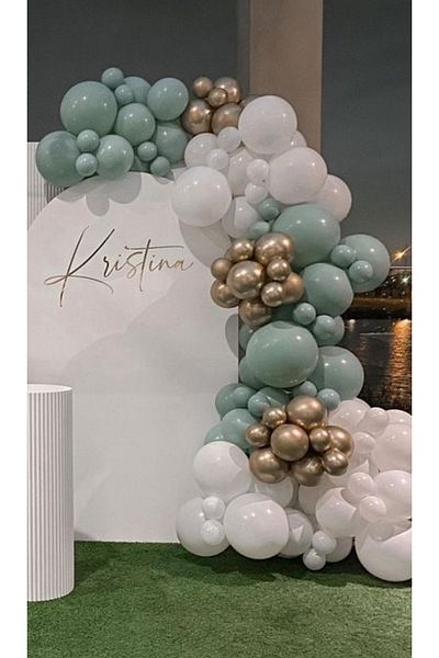 Çemrek Süs Parti Winter green white gold chrome balloon chain set 100 pcs