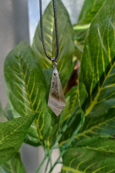 TAUS STONE Fluorite Stone Pandula Pendant (Leather Rope with Gift)