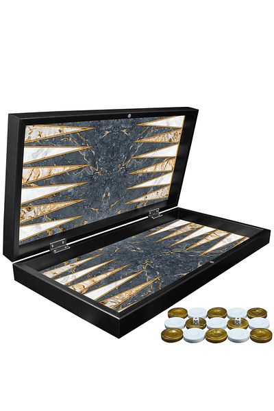 Yenigün Grey Marble Pattern Small Backgammon