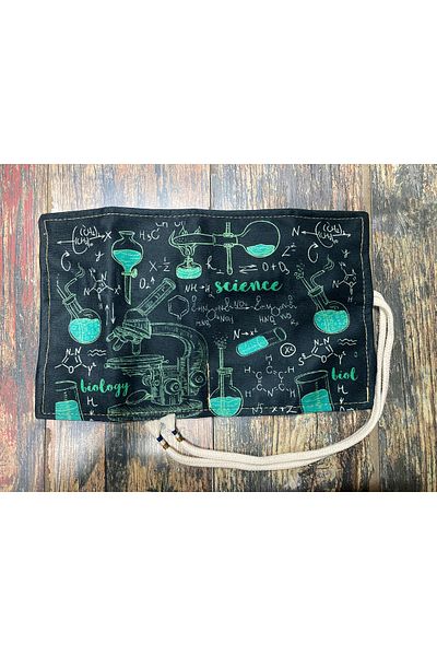 Street Bag Σύμβολα και φόρμουλες χημείας Εκτυπωμένη θήκη για στυλό σε ρολό Πολλαπλών διαμερισμάτων Retro Artistic Printed