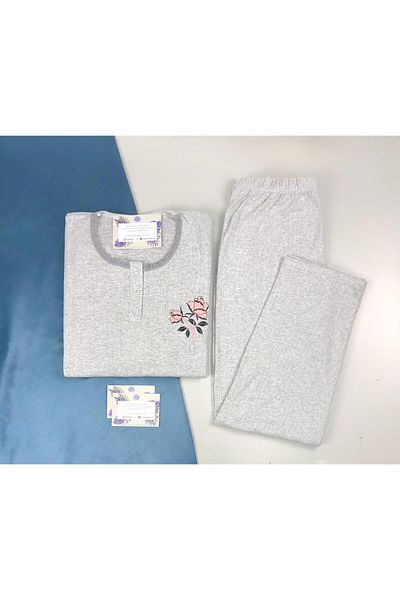 MEBA Set de pijamale de iarnă cu model larg de mărime mare, gri pudră pentru mama