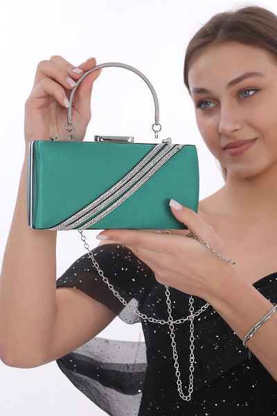 womenacs Iarbă Culoare Verde Satin Stone Design Rochie de Seară Clutch Portofoliu Mână Noapte Geantă de logodnă de nuntă