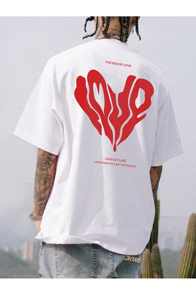 Jose Clothing Μπλουζάκι Unisex Λευκό εμπριμέ από οργανικό βαμβάκι Oversize κοντό μανίκι