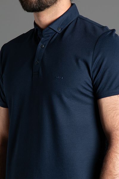 ZEKİ ÖZER Ανδρικό μπλουζάκι με γιακά πόλο με υφή Navy Blue με κουμπιά
