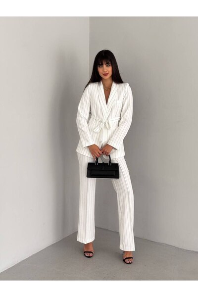 ZF BUTİK Anzug aus Jacke und Hose mit Gürtel und Streifen