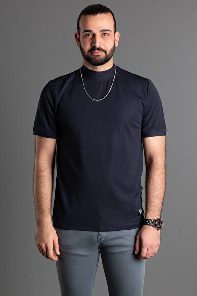 ZEKİ ÖZER Ανδρικό μπλουζάκι με μισό λαιμό μπλε Navy Blue Clever Özer