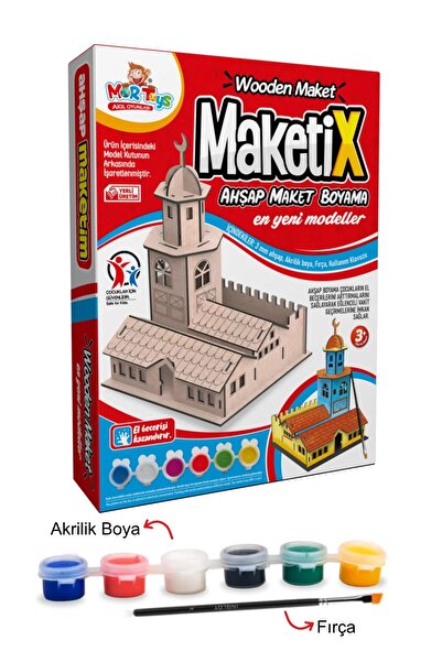 CRES KİDSS Kız Kulesi Modeli Ahşap Maket Boyama Seti, 6'lı Boya Ve Fırça Dahil