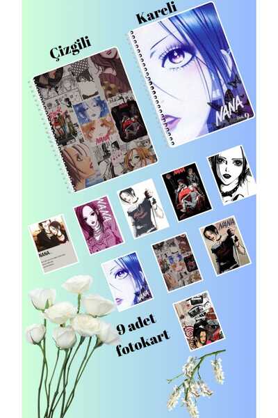 animeandyourworld nana defter 2 adet  çizgili ve kareli + 9 adet fotokart seti