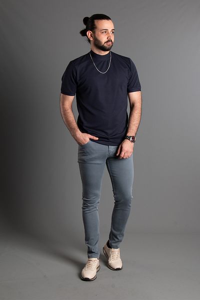 ZEKİ ÖZER Ανδρικό μπλουζάκι με μισό λαιμό μπλε Navy Blue Clever Özer