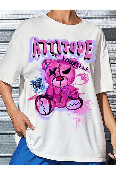 Jose Clothing Μπλουζάκι Unisex Λευκό εμπριμέ από οργανικό βαμβάκι Oversize με κοντό μανίκι