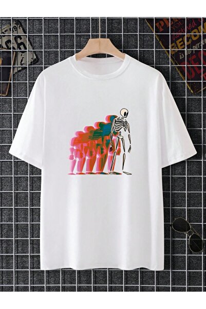 Jose Clothing Μπλουζάκι Unisex Λευκό εμπριμέ από οργανικό βαμβάκι Oversize κοντό μανίκι