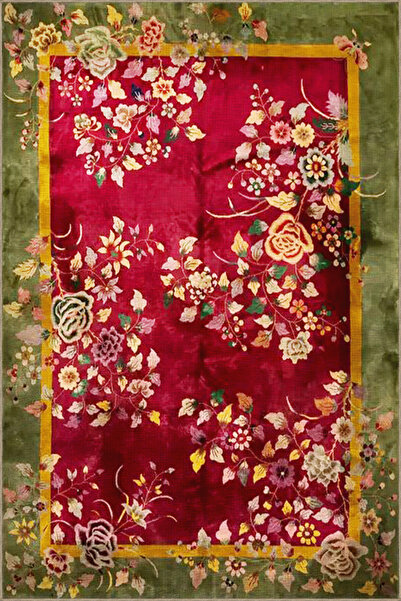 Rugs Modern Halı Kırmızı Temalı Geleneksel Çin Tasarım Floral Çiçek Desenli V...