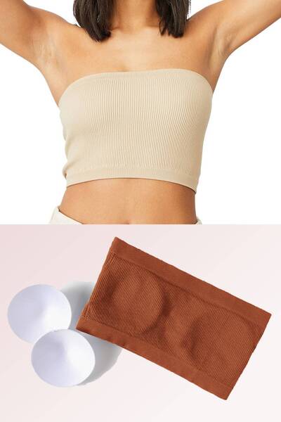 BENİMOLMALI بلوزة قطنية قصيرة بدون خياطة من القطن مع وسادات وأشرطة من القماش ...