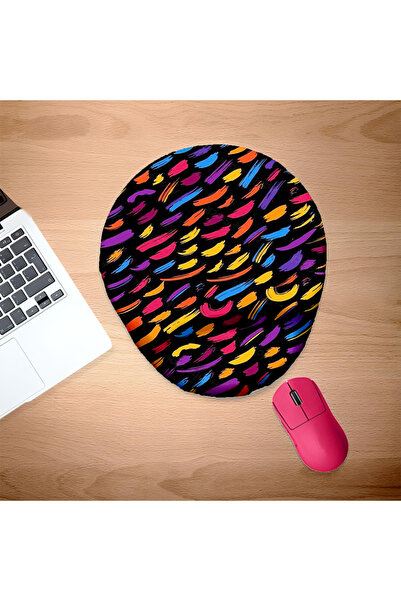 UcuruStore Μαύρο οβάλ mouse pad με χρωματικές αντανακλάσεις και στήριγμα καρπού