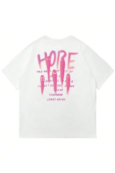Jose Clothing Μπλουζάκι Unisex Λευκό εμπριμέ από οργανικό βαμβάκι Oversize κοντό μανίκι