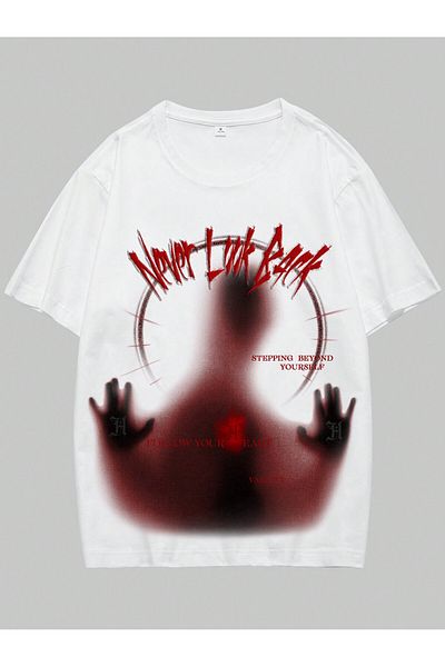 Jose Clothing Μπλουζάκι Unisex Λευκό εμπριμέ από οργανικό βαμβάκι Oversize με κοντό μανίκι