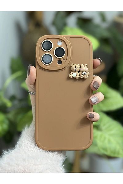 Go Aksesuar حافظة سيليكون بتصميم دمية دب ثلاثي الأبعاد متوافقة مع هاتف Iphone 15 PROMAX مع لعبة