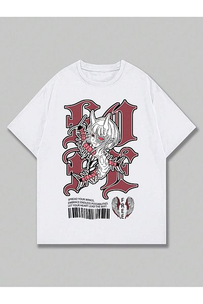 Jose Clothing Μπλουζάκι Unisex Λευκό εμπριμέ από οργανικό βαμβάκι Oversize κοντό μανίκι