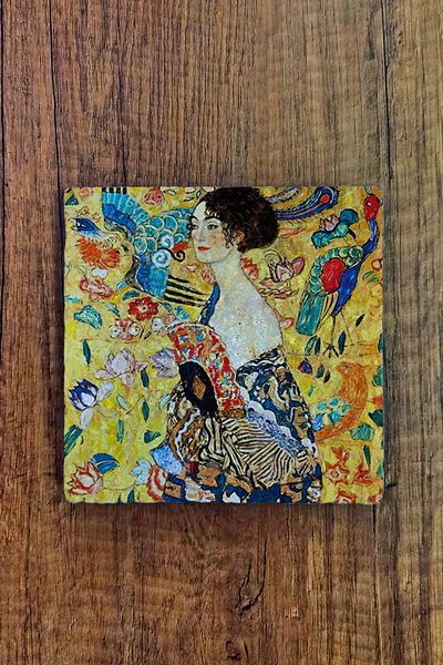 Begoloni Stone Decor Natural Stone Trivet 20X20Cm Gustav Klimt Works Printed Stone Teapot Coaster - Pot Pan Coaster