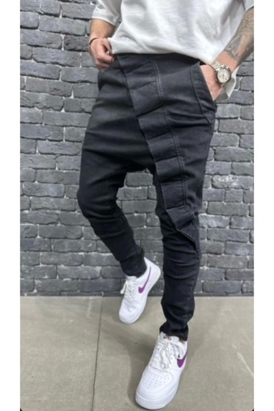 ayakuydur Erkek Siyah-Gri Detaylı Pantolon