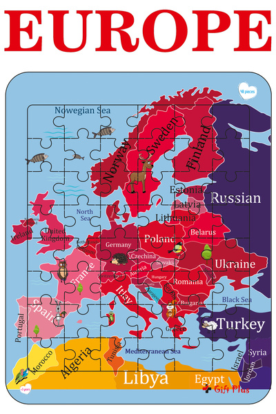 gift plus Ahşap Eğitici Dünya Haritası Puzzle Yapboz 6'li Set 288 Parça