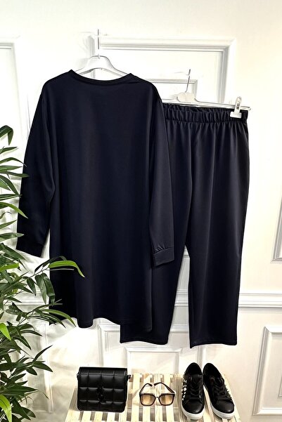 Aşkı Endam Esved Stone Detailed Combed Cotton Double Set - Navy Blue