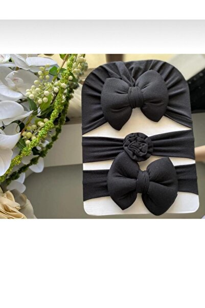 Genel Markalar Kız Bebek Fiyonklu Bone Bandana 3lü Set