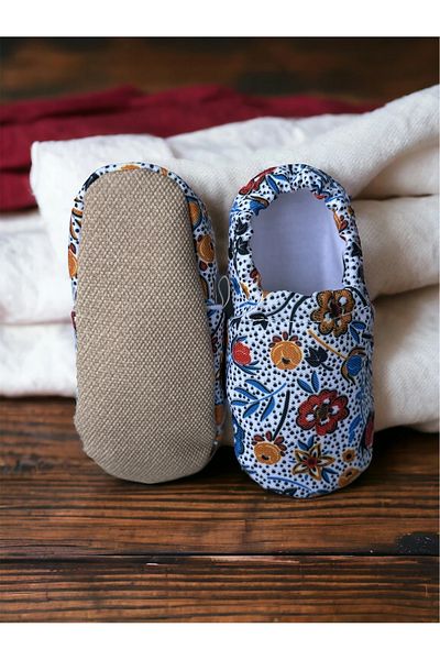 Kokopatik ,Non-Slip Sole,Organic Cotton Home Nursery Booties,Winter Flower Patterned Booties