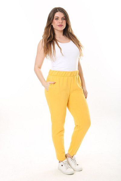 Şans Women's Plus Size Yellow Raised Side Pocket Sweatpants Bottom 65N37566