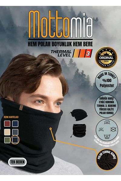 mottomia Black Fleece Neck Collar - Winter Biker, Anti-Wind Outdoor Buff Beanie (3 Different Uses)