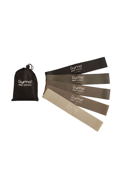 Gymo Pro Series Resistance Band with Bag Fitness Pilates Stretch Elastics Set of 5 Black